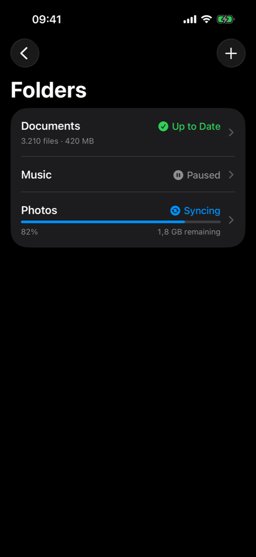 Folders list in Dark Mode
