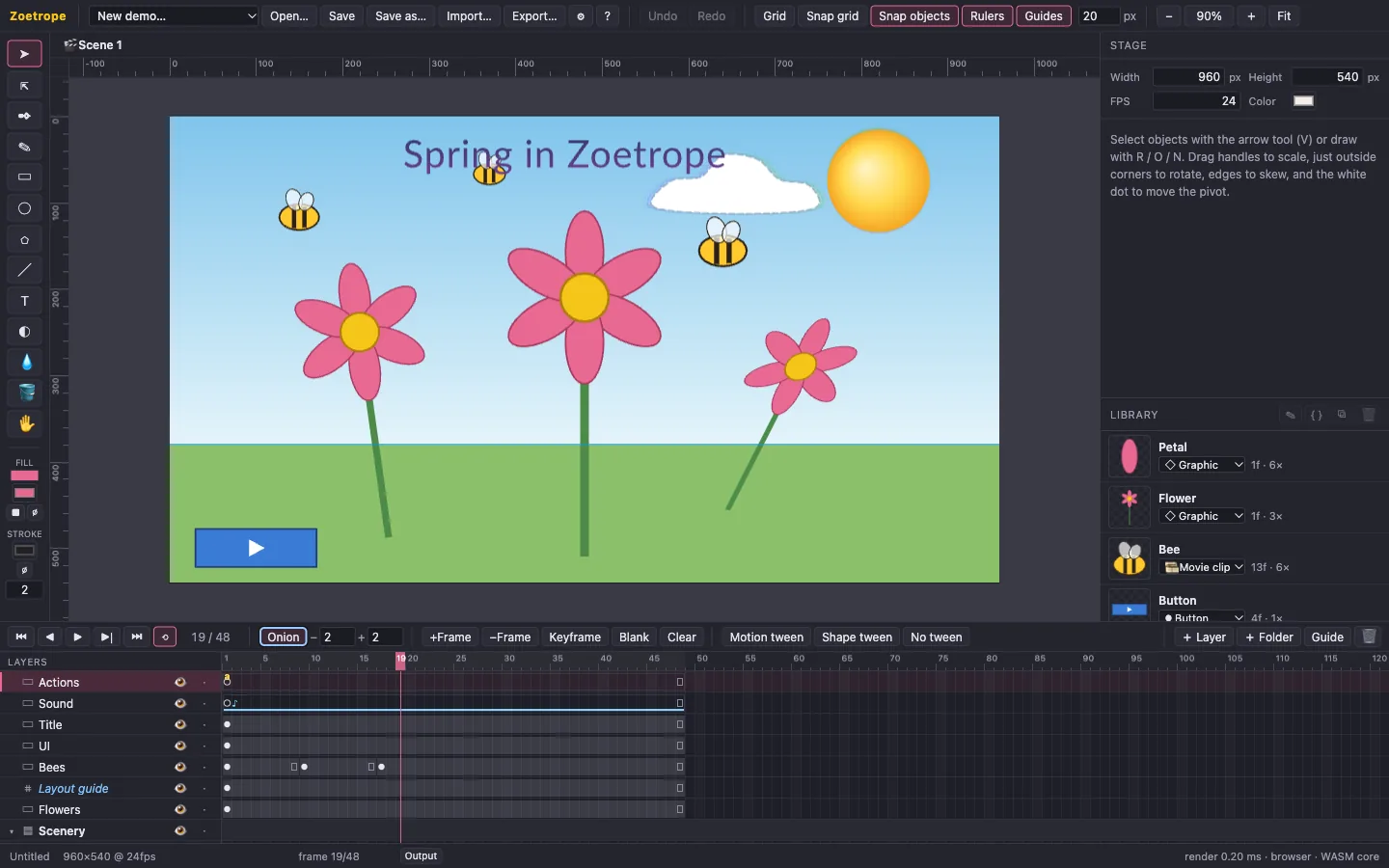 The timeline with onion skinning showing earlier and later frames